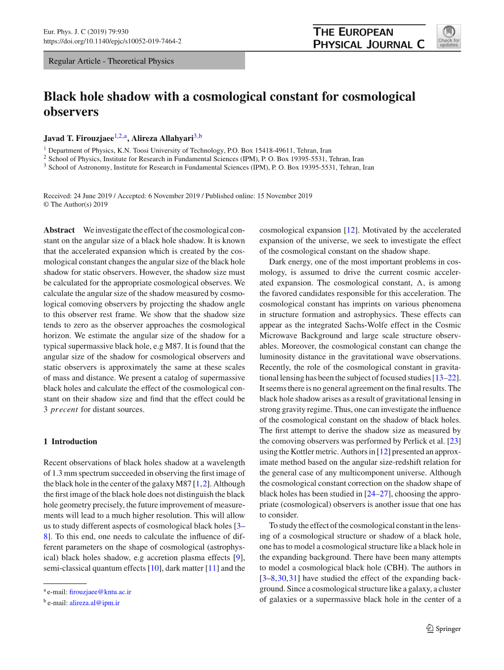 Black Hole Shadow with a Cosmological Constant for Cosmological Observers