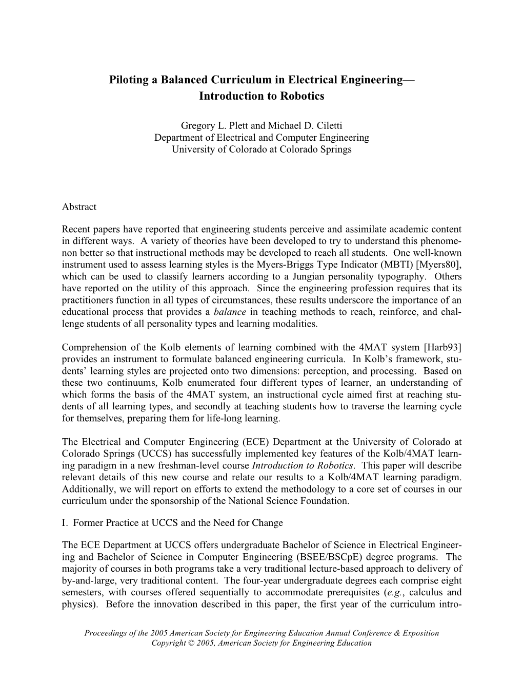 Piloting a Balanced Curriculum in Electrical Engineering— Introduction to Robotics