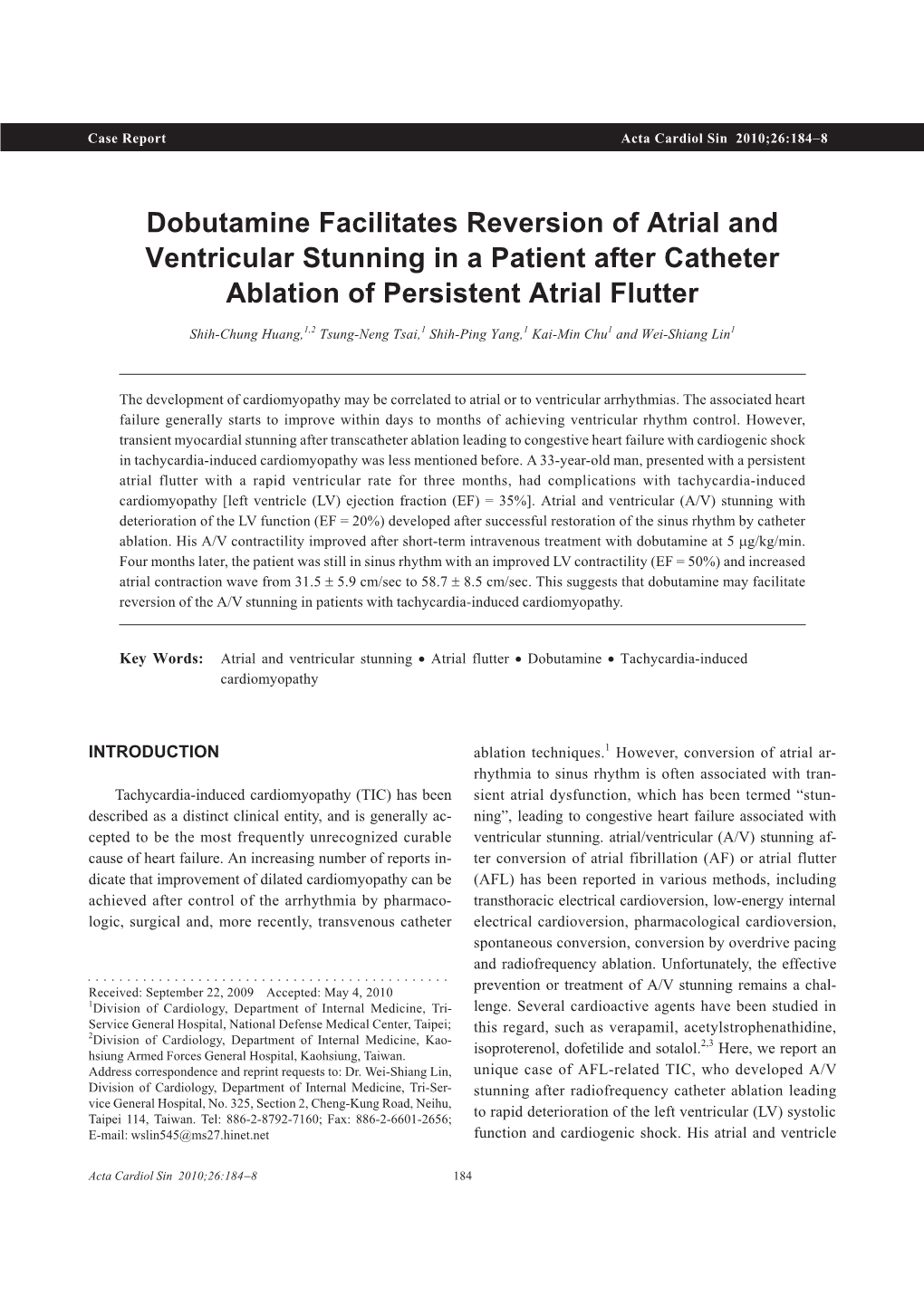 Dobutamine Facilitates Reversion of Atrial and Ventricular Stunning in a Patient After Catheter Ablation of Persistent Atrial Flutter