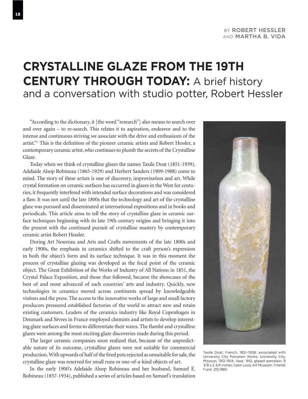 CRYSTALLINE GLAZE from the 19TH CENTURY THROUGH TODAY: a Brief History and a Conversation with Studio Potter, Robert Hessler