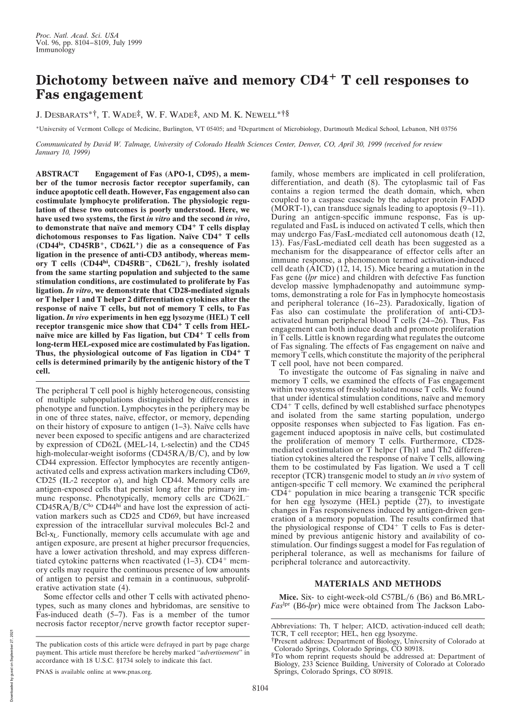 Dichotomy Between Naıve and Memory CD4 T Cell Responses to Fas Engagement