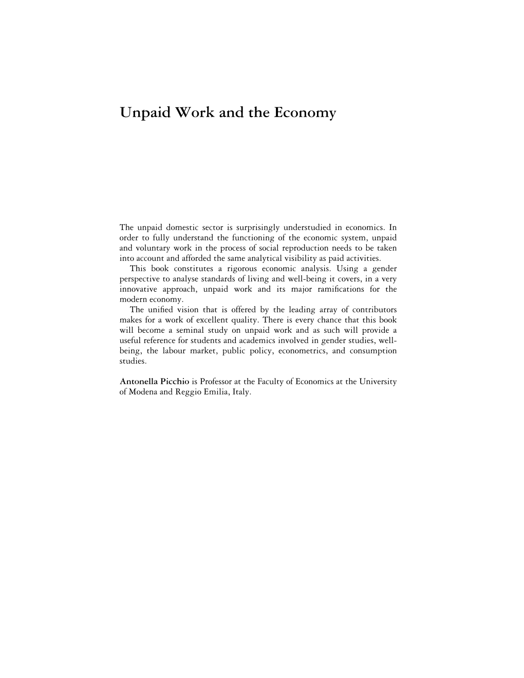 Unpaid Work and the Economy