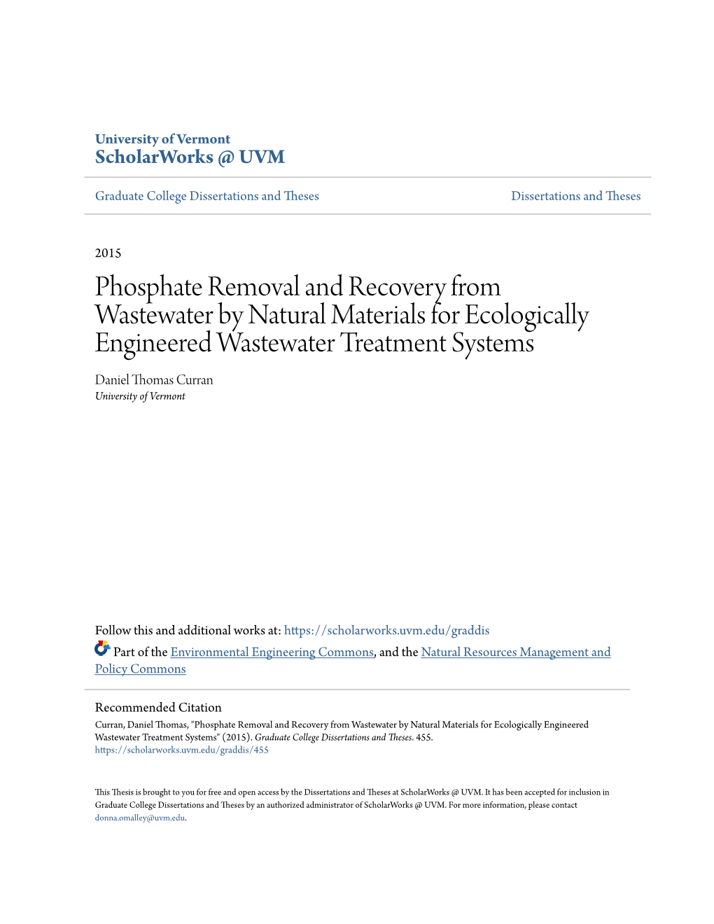 Phosphate Removal and Recovery from Wastewater by Natural