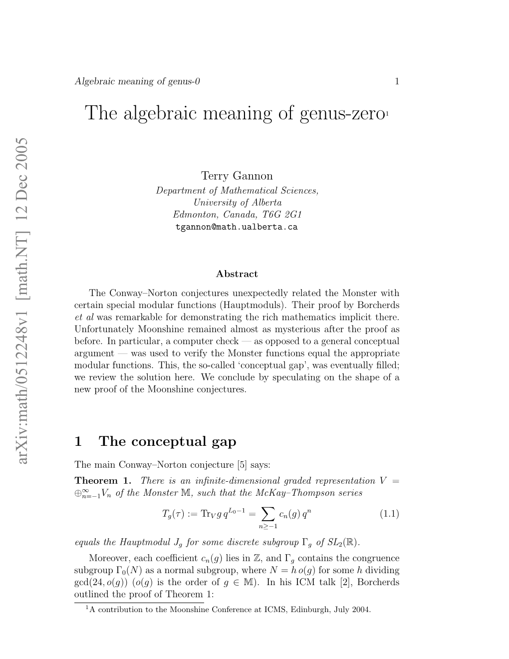 The Algebraic Meaning of Genus-Zero1