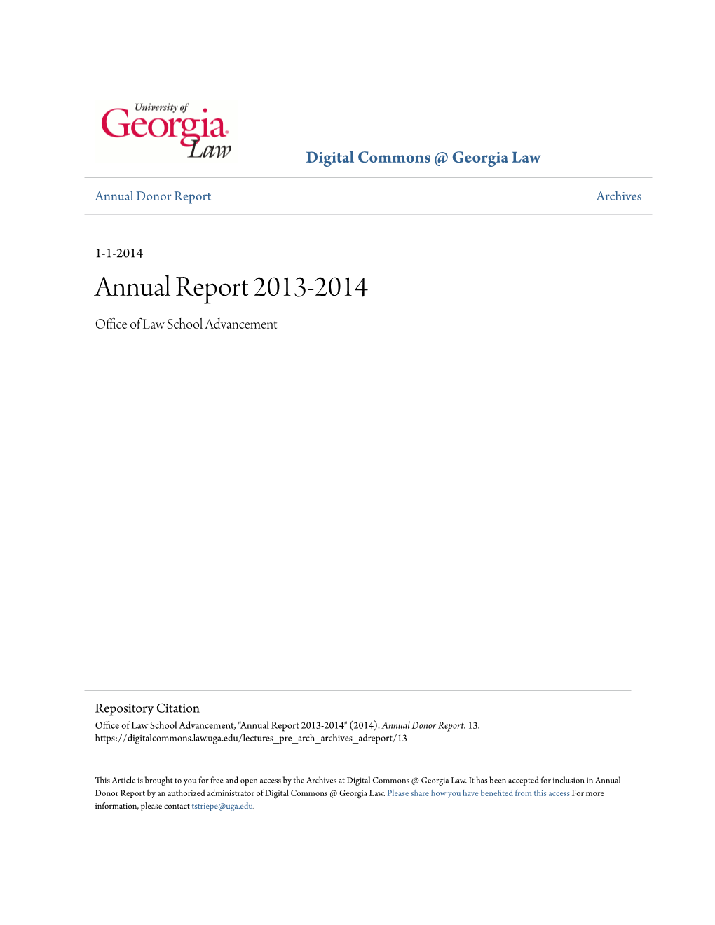 Annual Report 2013-2014 Office of Law School Advancement