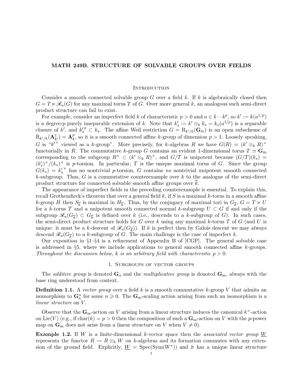 Math 249B. Structure of Solvable Groups Over Fields