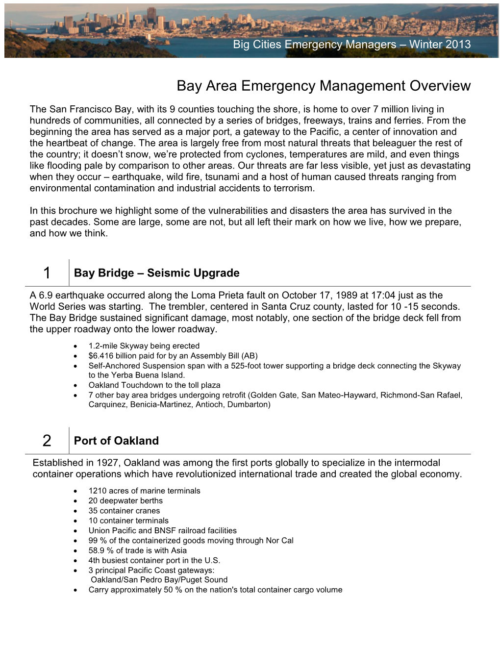 Bay Area Emergency Management Overview