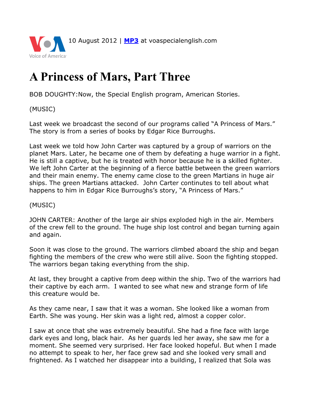 A Princess of Mars, Part Three