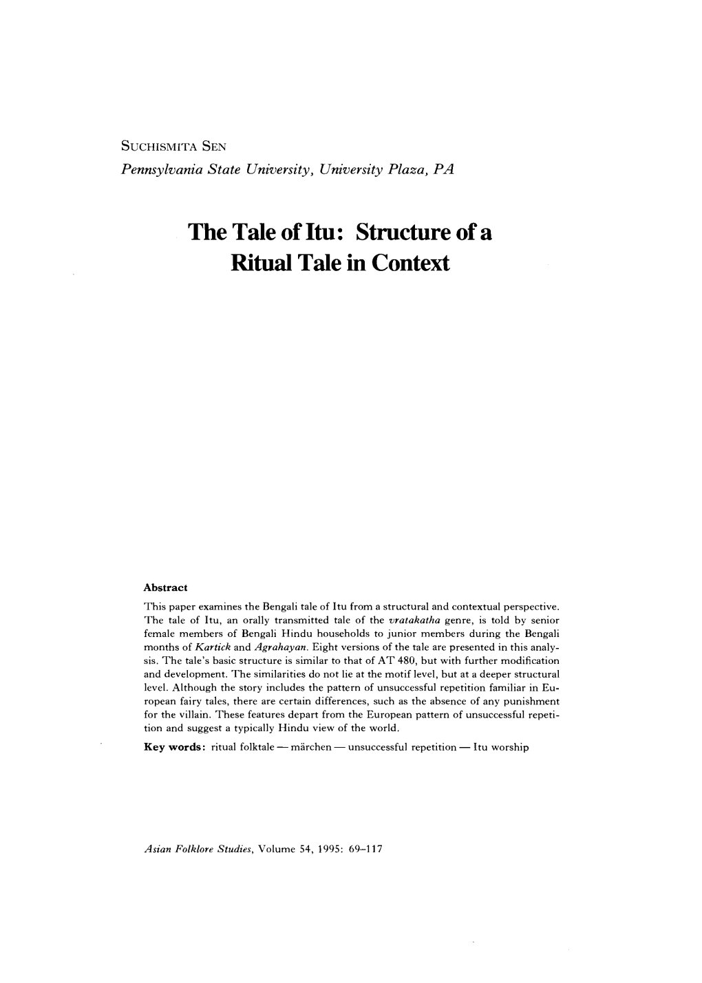 The Tale of Itu: Ritual Tale Structure of a in Context