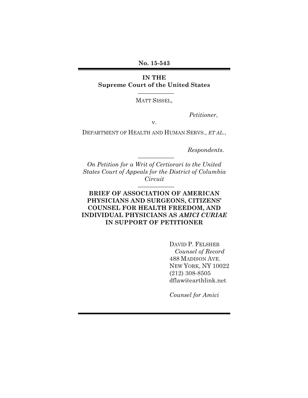 No. 15-543 in the Supreme Court of the United States Petitioner, V