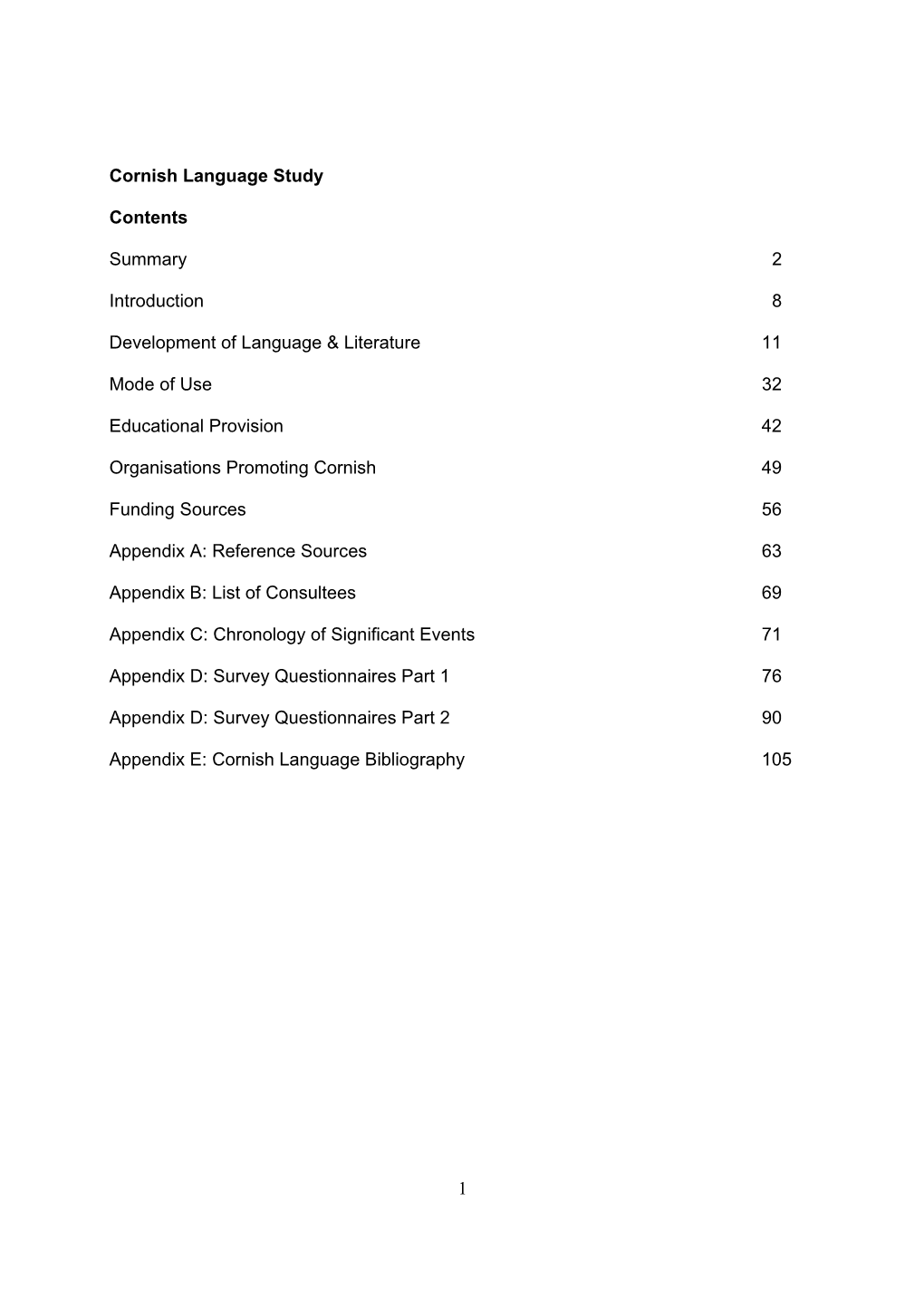 1 Cornish Language Study Contents Summary 2 Introduction 8