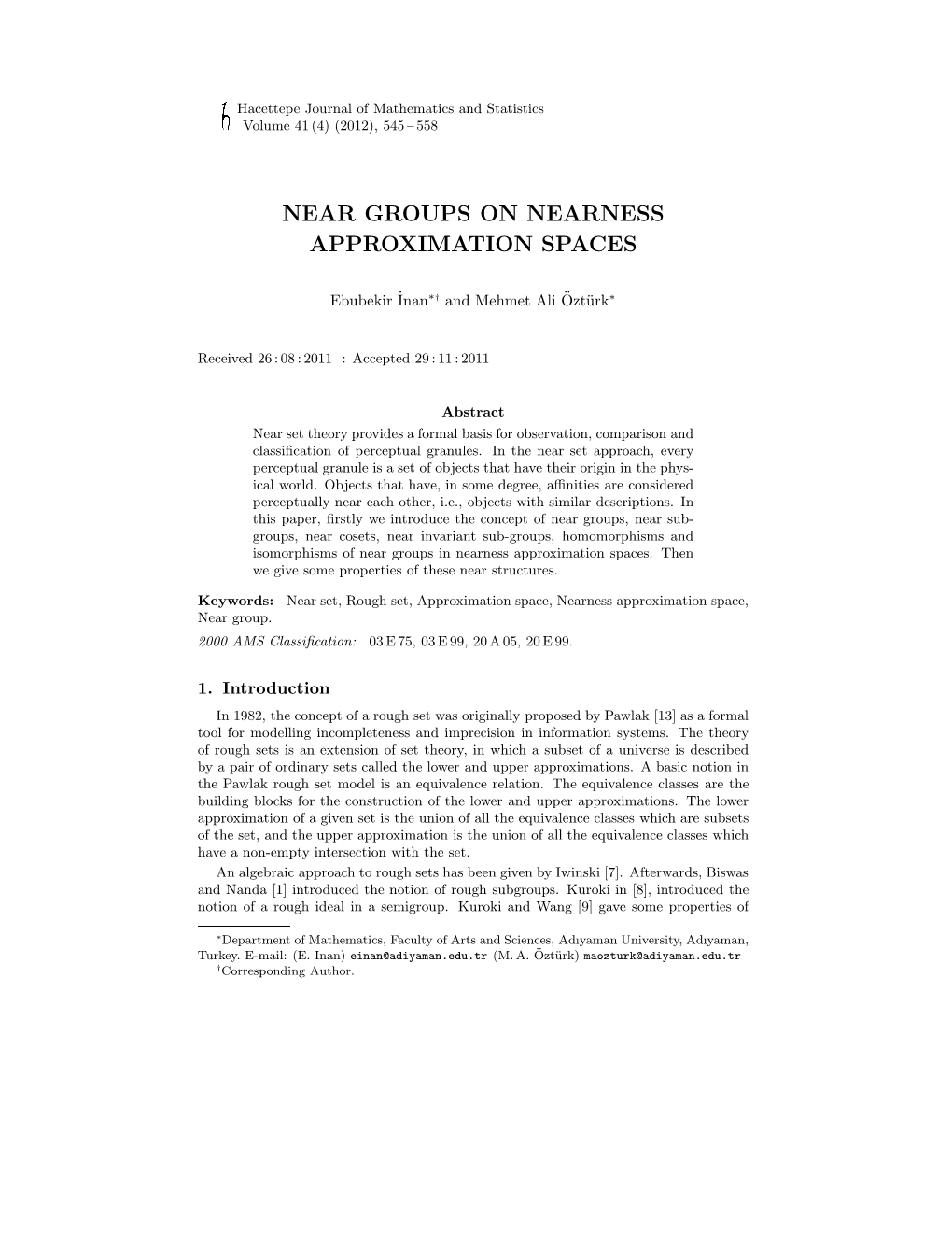 Near Groups on Nearness Approximation Spaces