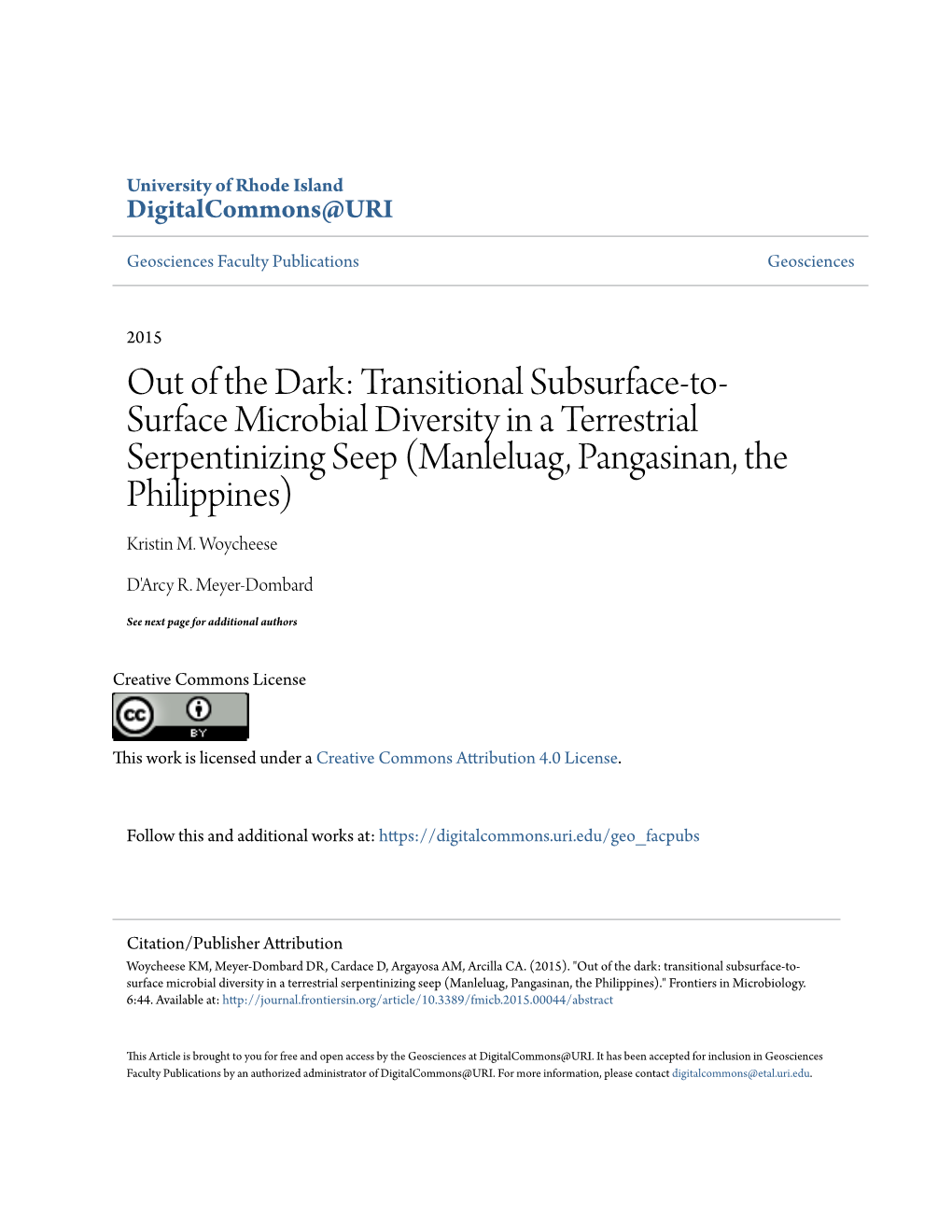 Out of the Dark: Transitional Subsurface-To-Surface Microbial Diversity in a Terrestrial Serpentinizing Seep (Manleluag, Pangasinan, the Philippines)
