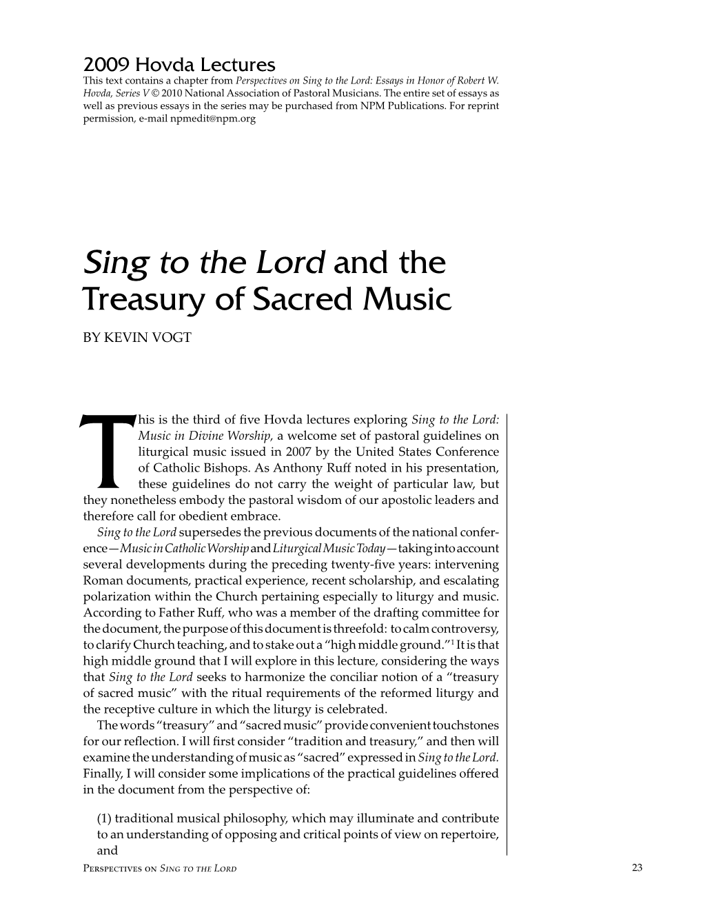 Sing to the Lord and the Treasury of Sacred Music