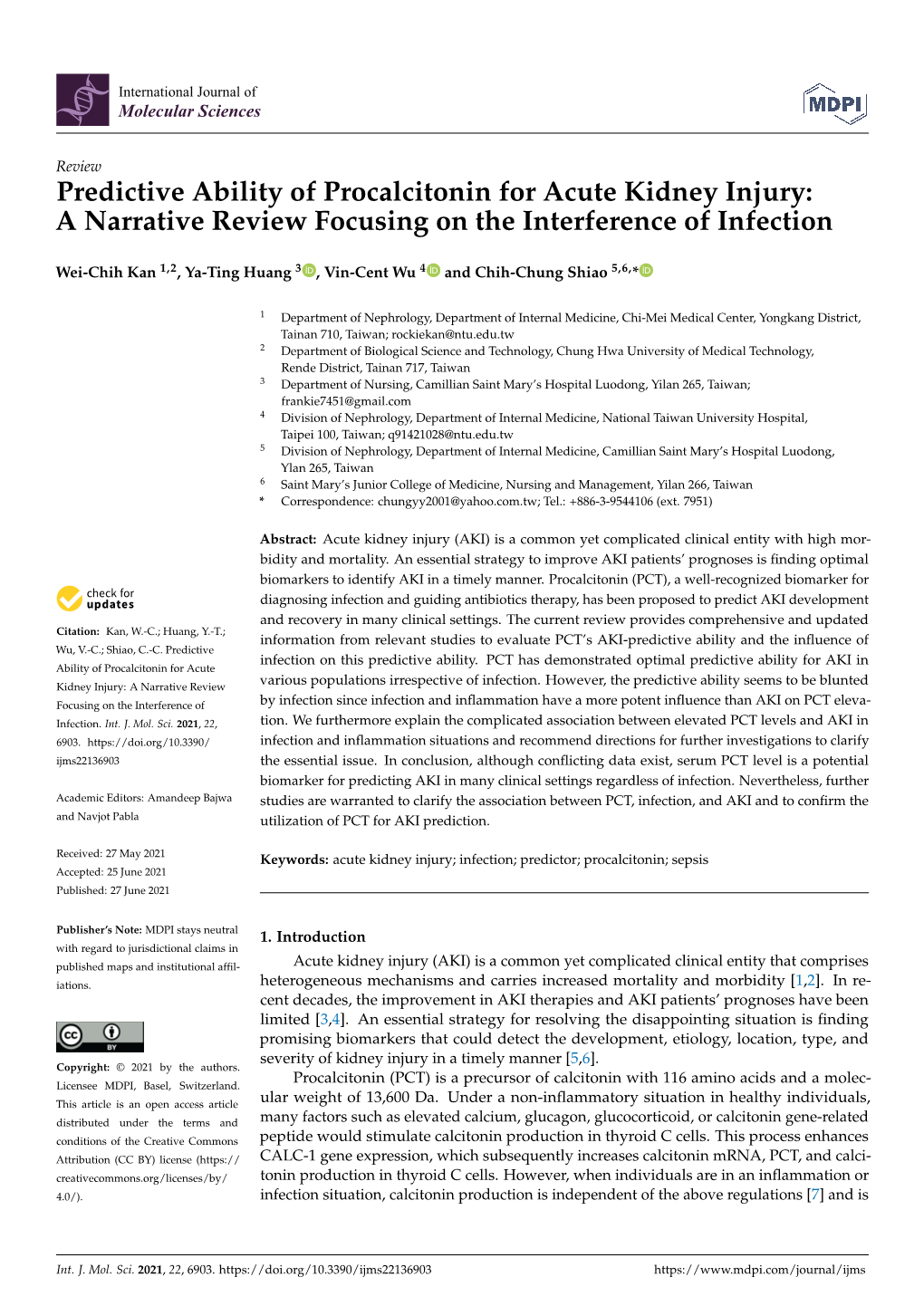 Predictive Ability of Procalcitonin for Acute Kidney Injury: a Narrative Review Focusing on the Interference of Infection