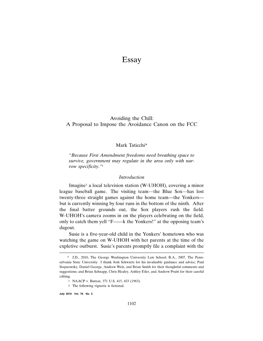 A Proposal to Impose the Avoidance Canon on the FCC