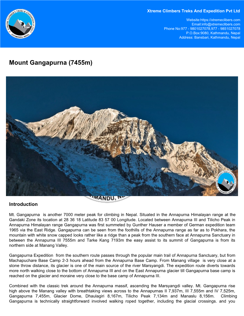Mount Gangapurna (7455M)