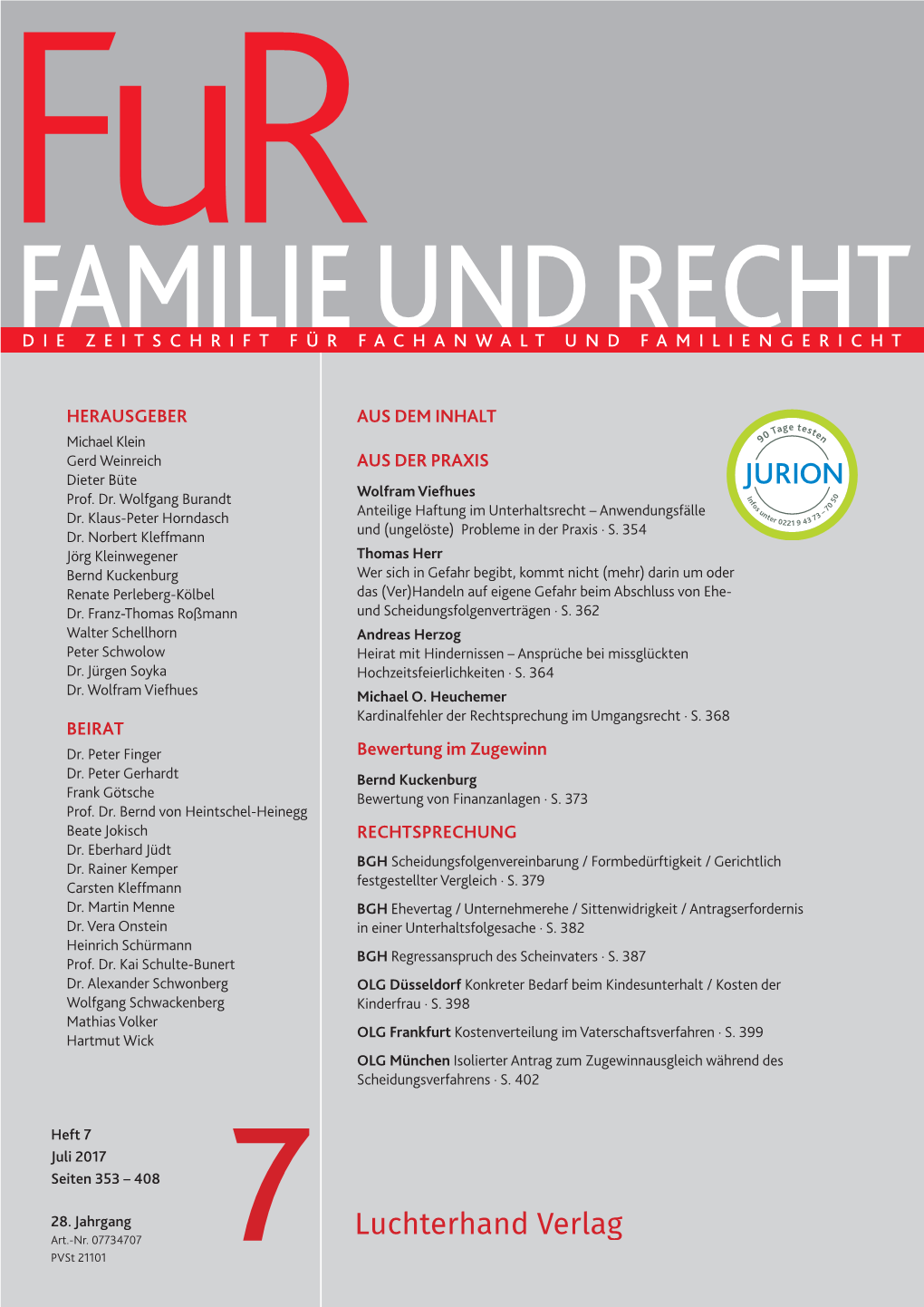 Familie Und Recht Inhalt 7 ∙ 2017