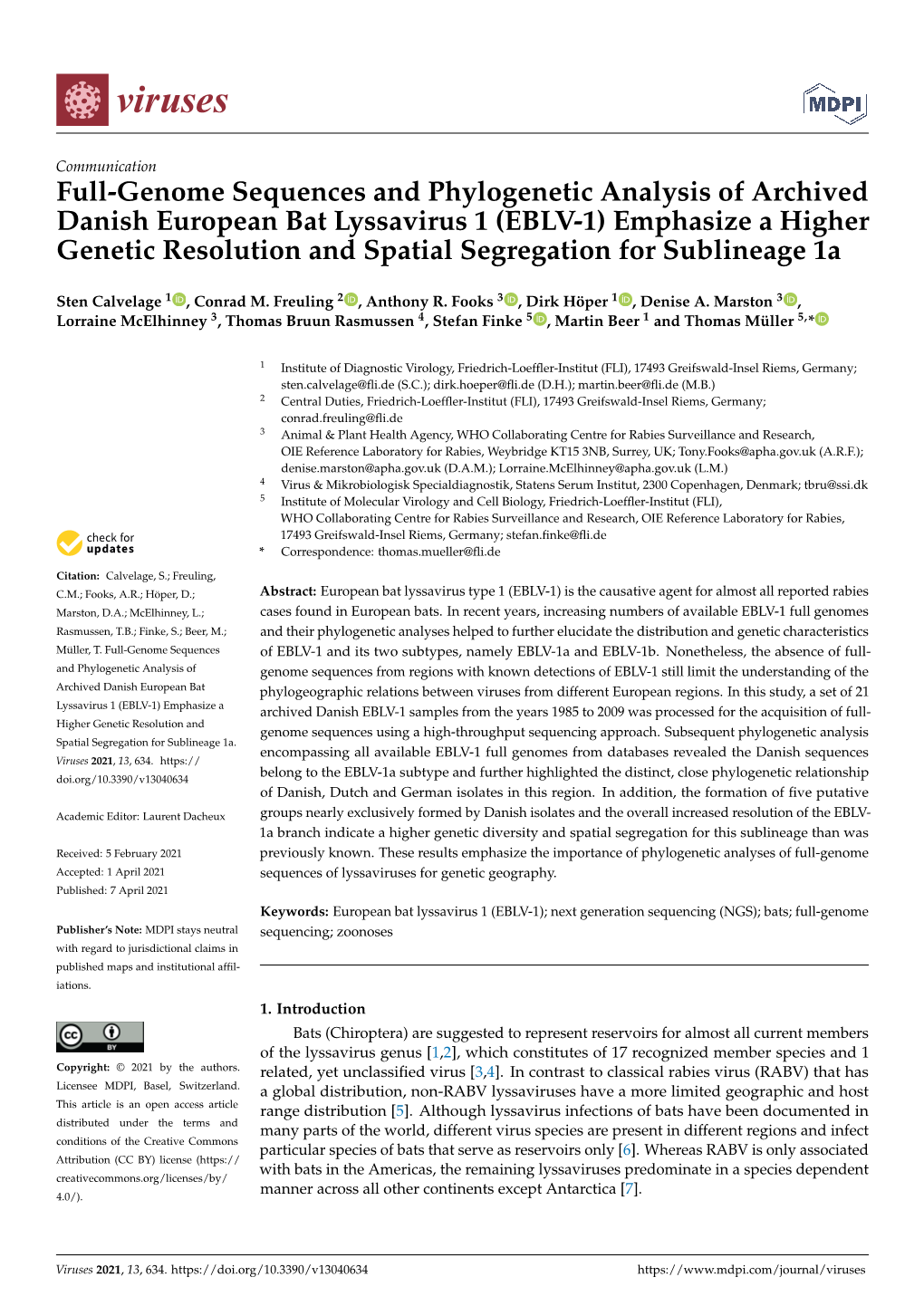 EBLV-1) Emphasize a Higher Genetic Resolution and Spatial Segregation for Sublineage 1A