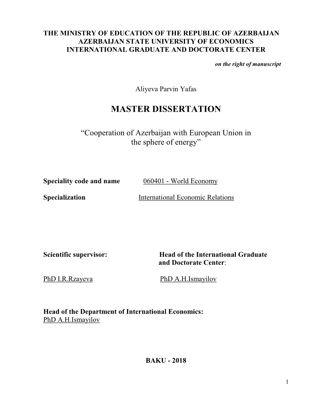 Master Dissertation