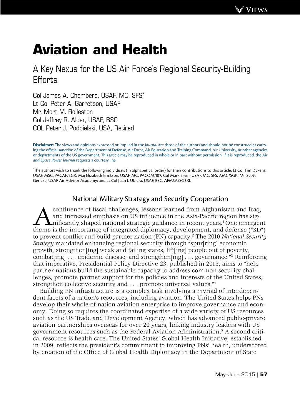 Aviation and Health: a Key Nexus for the US Air Force's Regional Security-Building Efforts