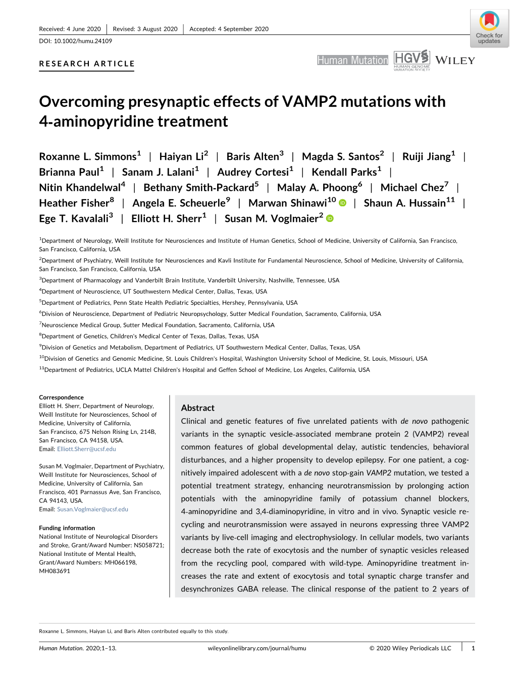 Overcoming Presynaptic Effects of VAMP2 Mutations with 4‐Aminopyridine Treatment