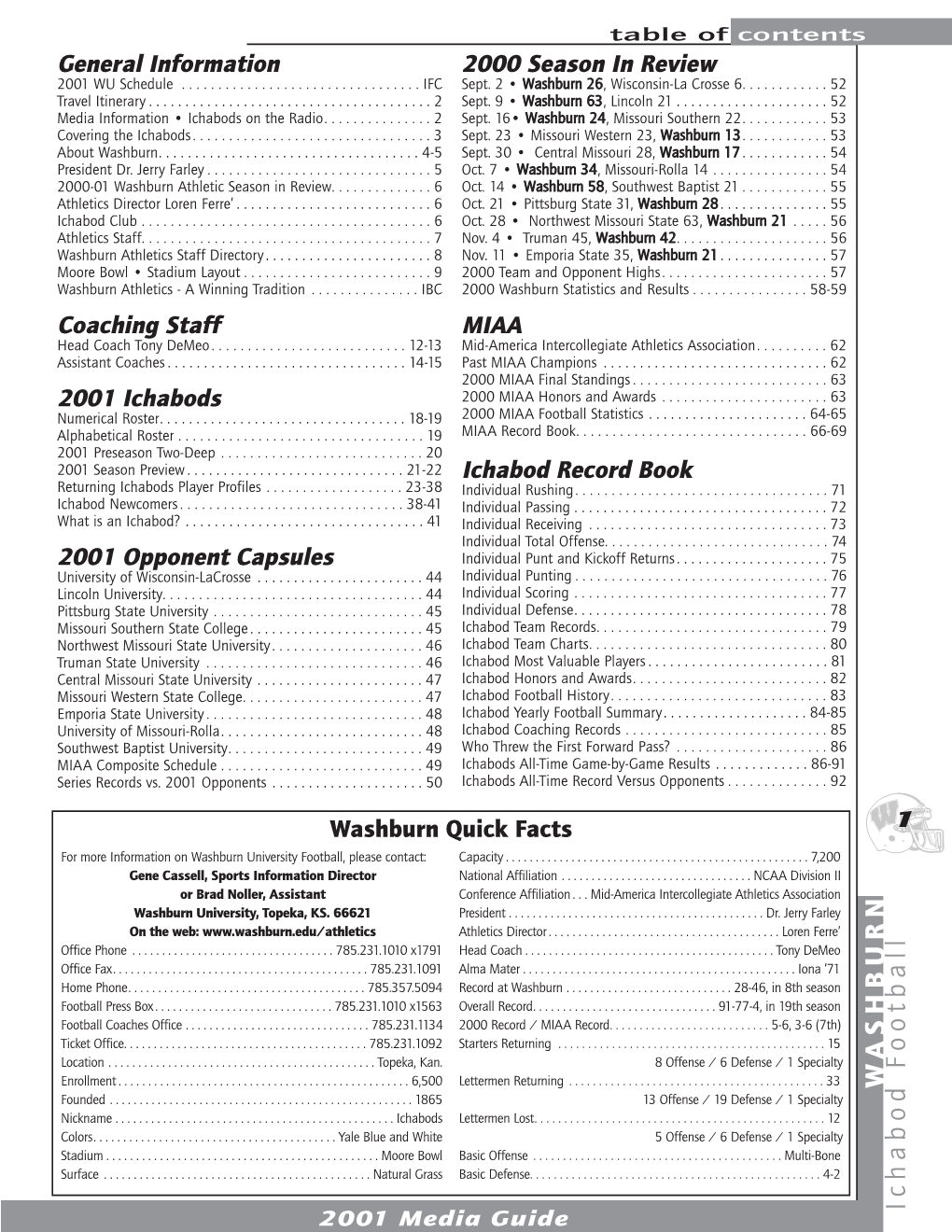 2001 Washburn Football Media Guide