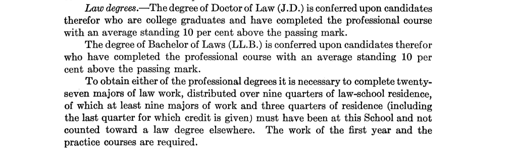 Dates for Academic Degrees, and Both an Academic and a Law Degree Will Not Be Conferred for Less Than Six Quarters of Residence