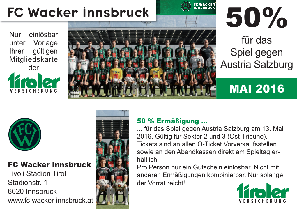 FC Wacker Innsbruck Pro Person Nur Ein Gutschein Einlösbar