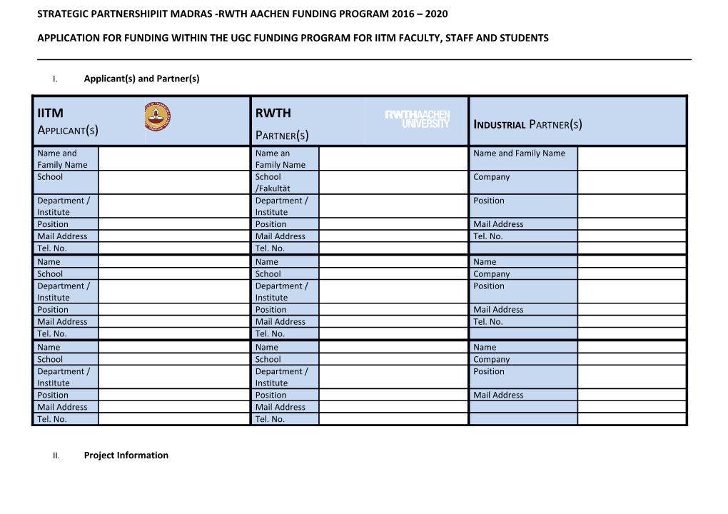 I. Applicant(S) and Partner(S)