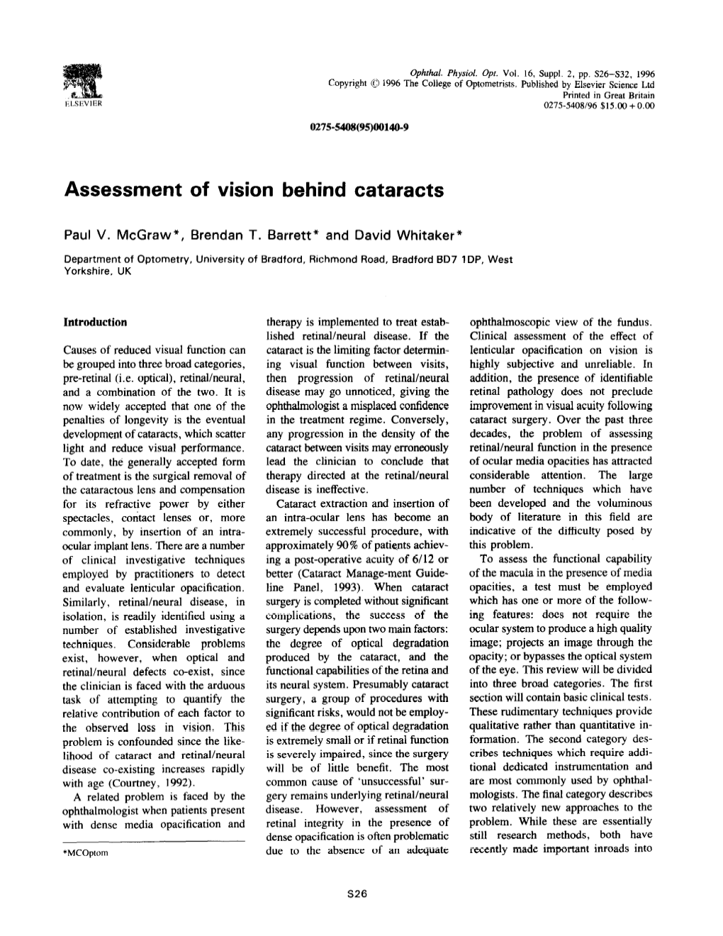 Assessment of Vision Behind Cataracts