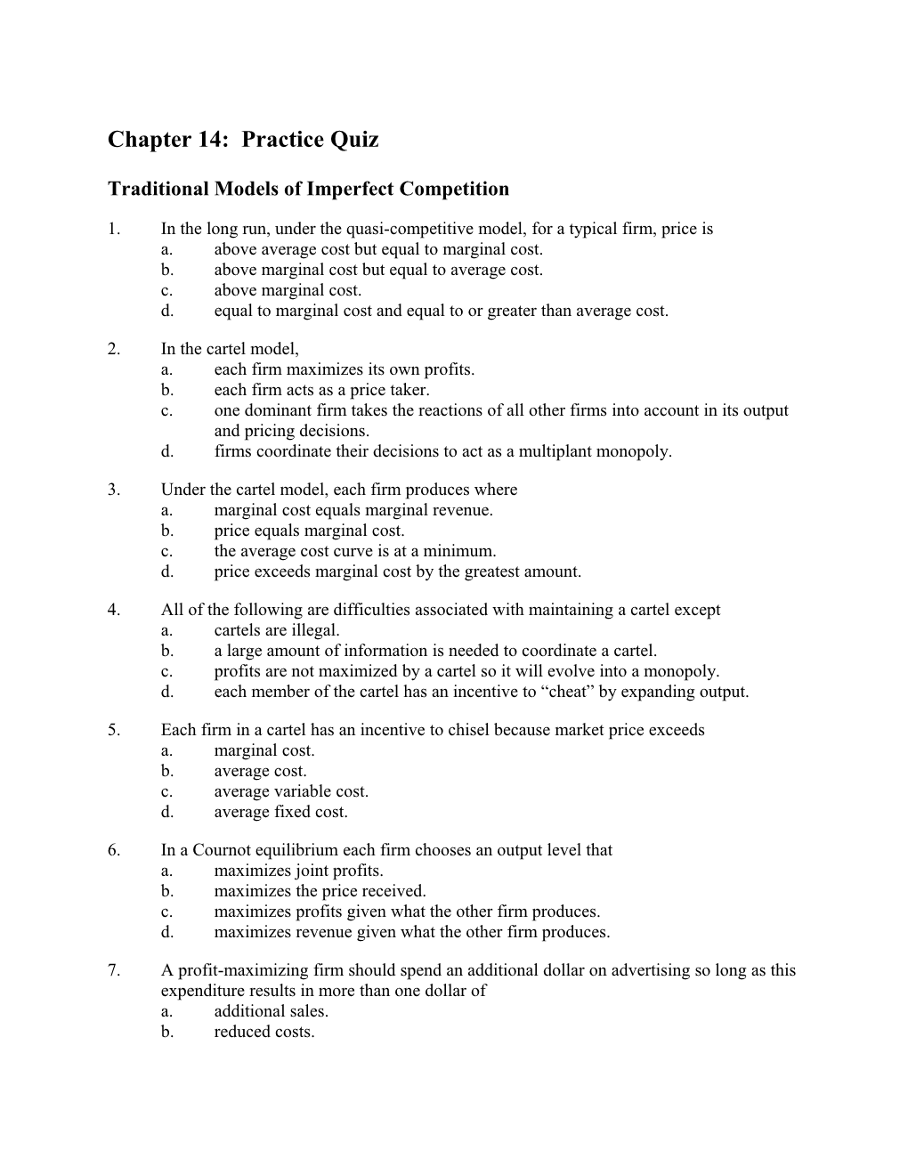 Chapter 14/Traditional Models of Imperfect Competition 163