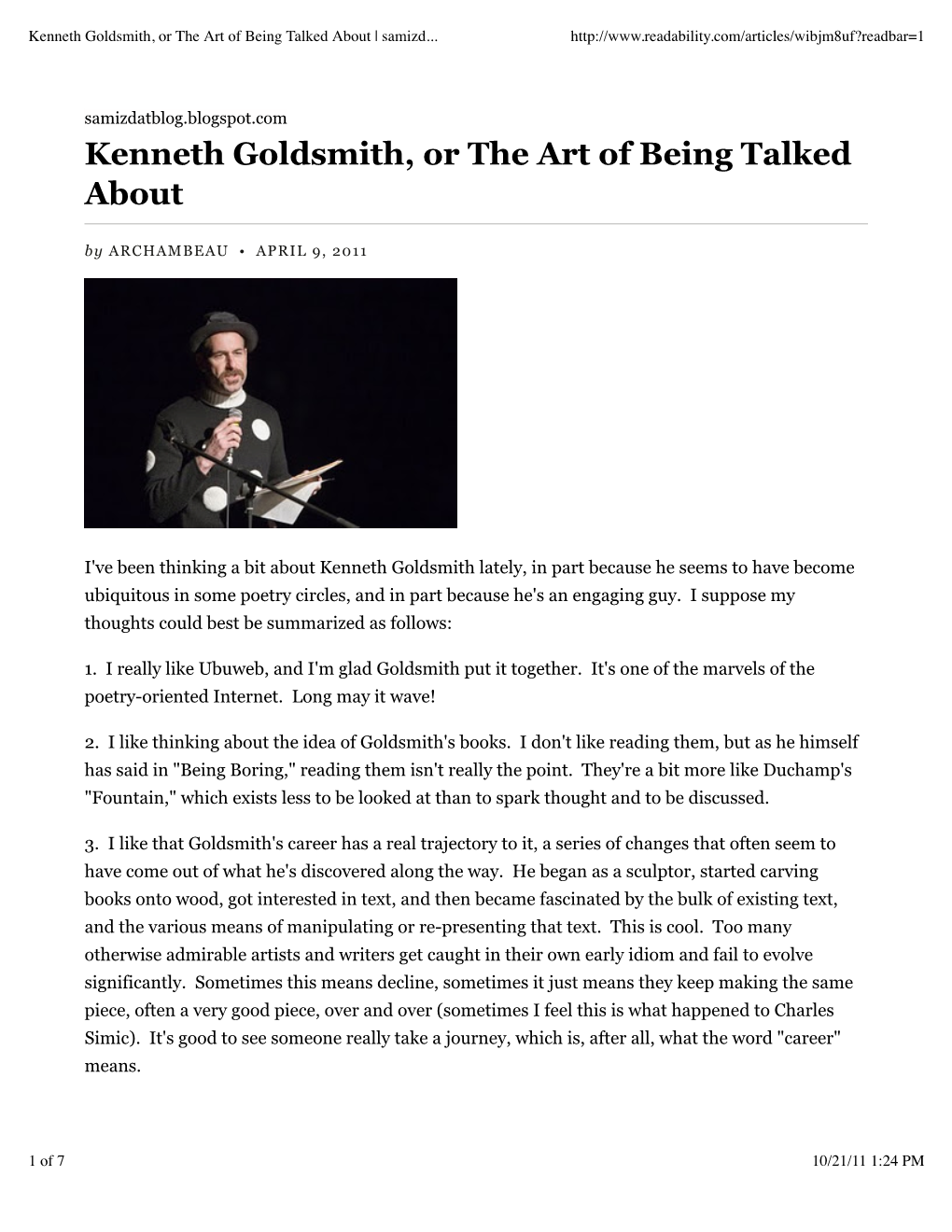 Kenneth Goldsmith, Or the Art of Being Talked About | Samizdatblog