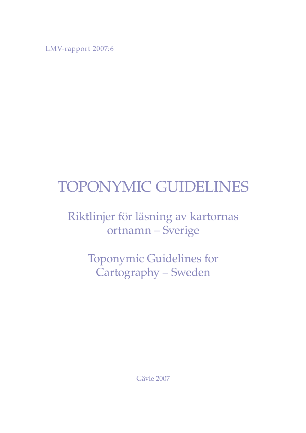 Toponymic Guidelines