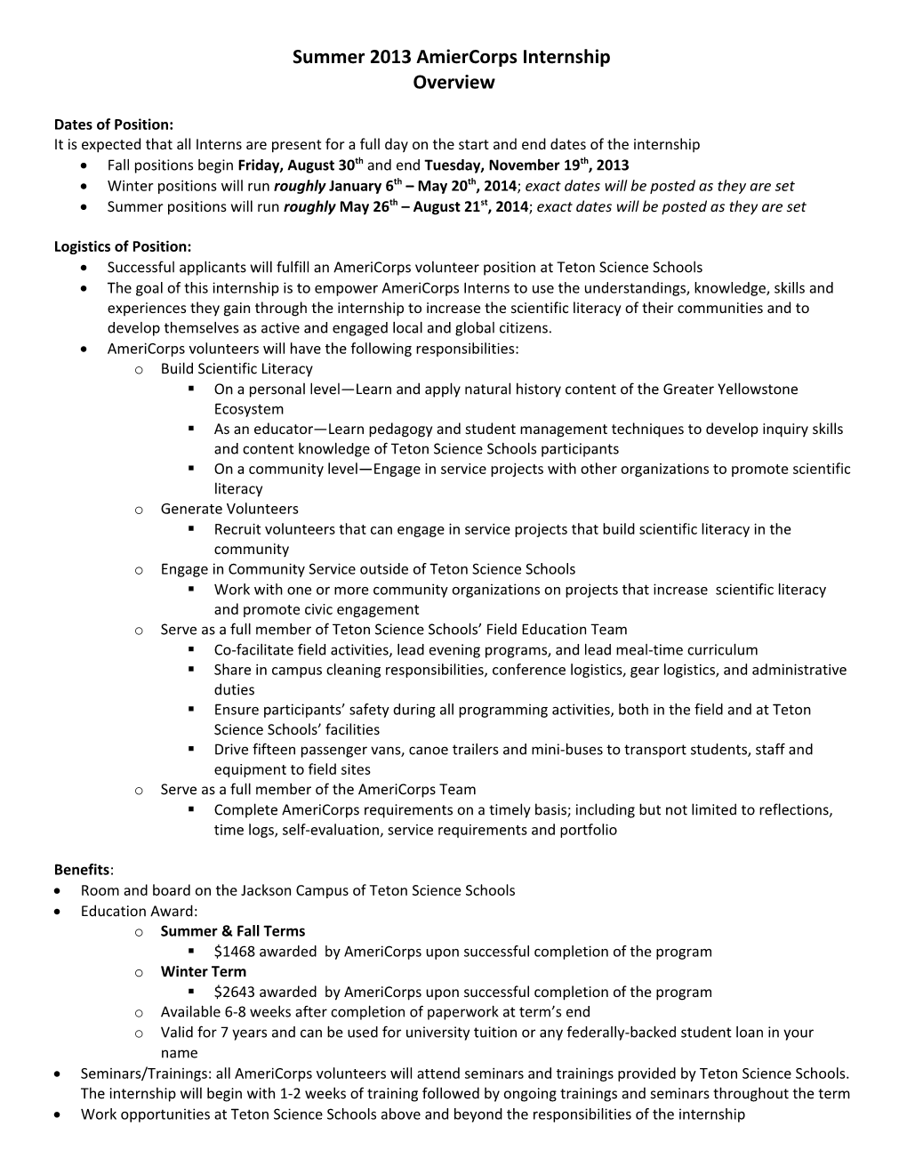 Intern Summary Sheet