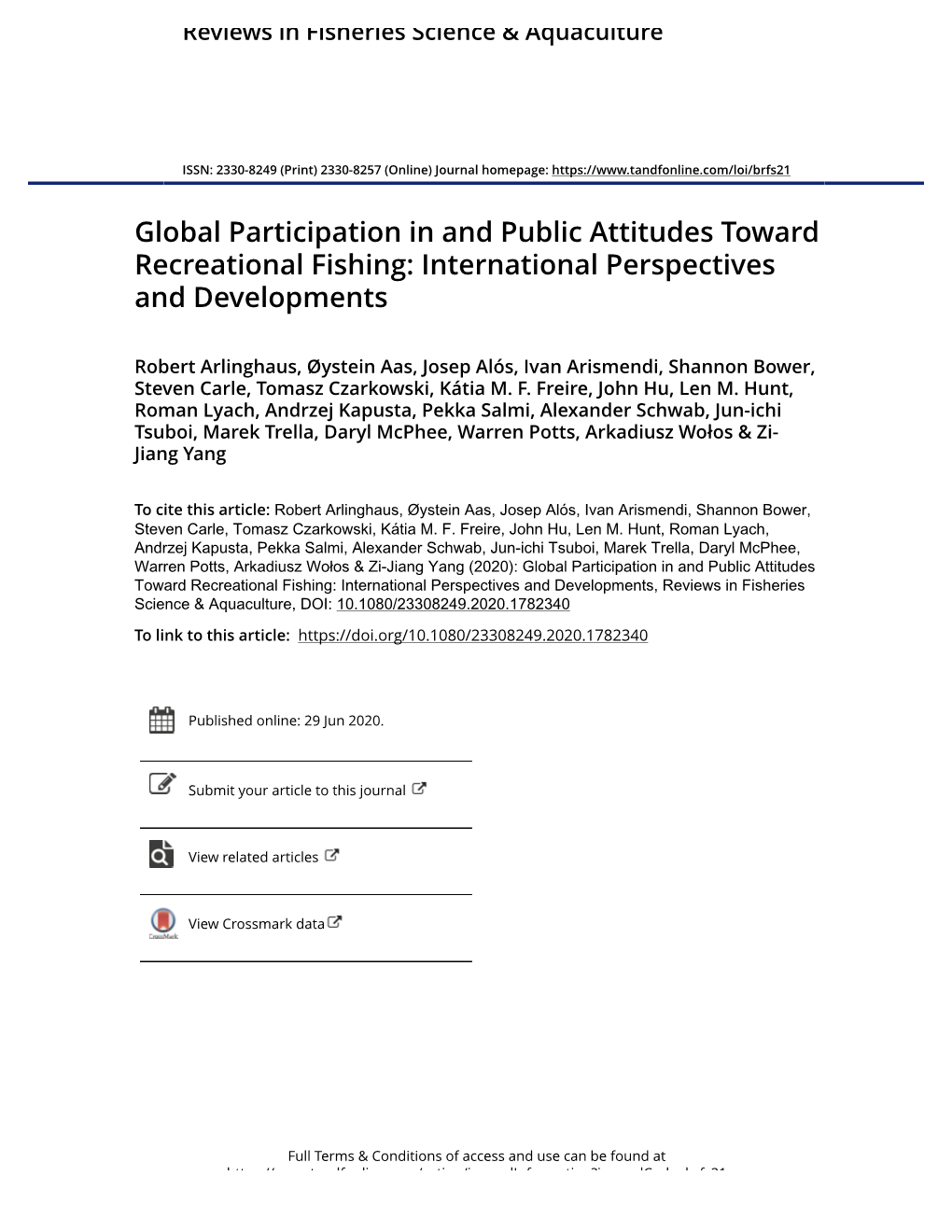 Global Participation in and Public Attitudes Toward Recreational Fishing: International Perspectives and Developments