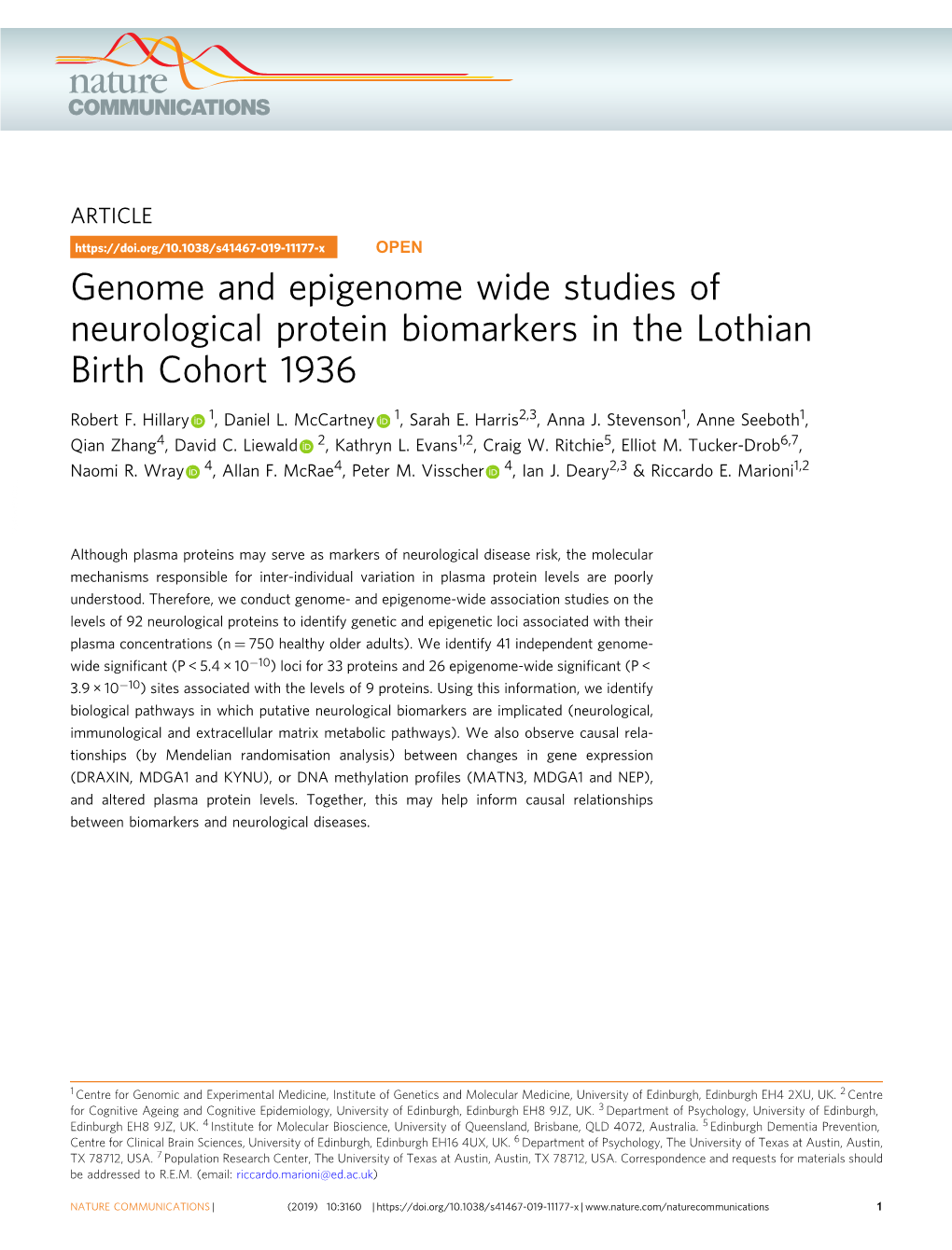 Genome and Epigenome Wide Studies of Neurological Protein Biomarkers in the Lothian Birth Cohort 1936