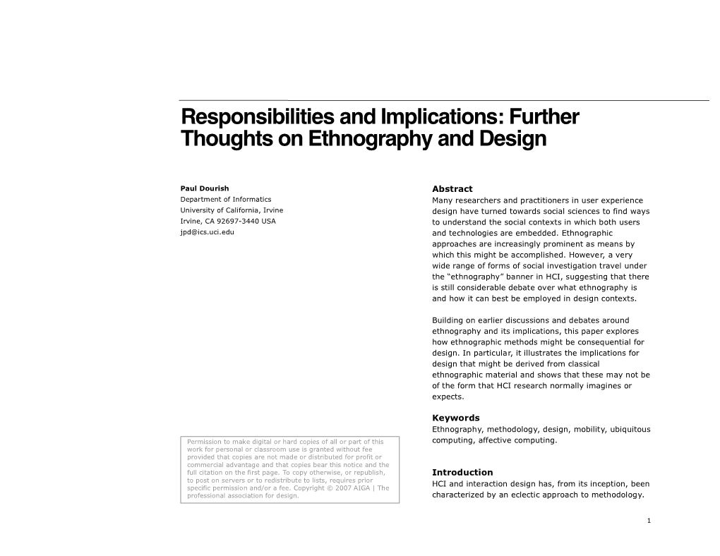 Responsibilities and Implications: Further Thoughts on Ethnography and Design