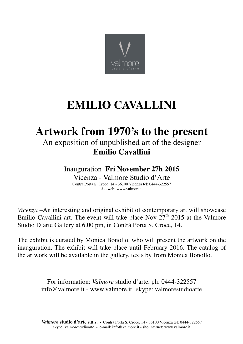 EMILIO CAVALLINI Artwork from 1970'S to the Present