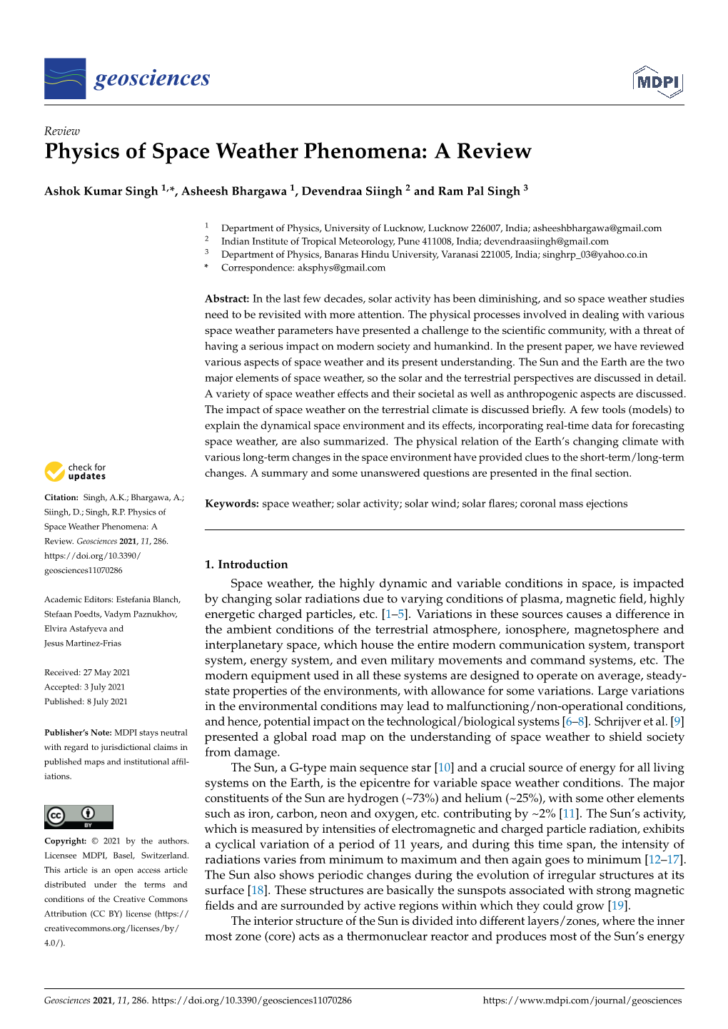 Physics of Space Weather Phenomena: a Review