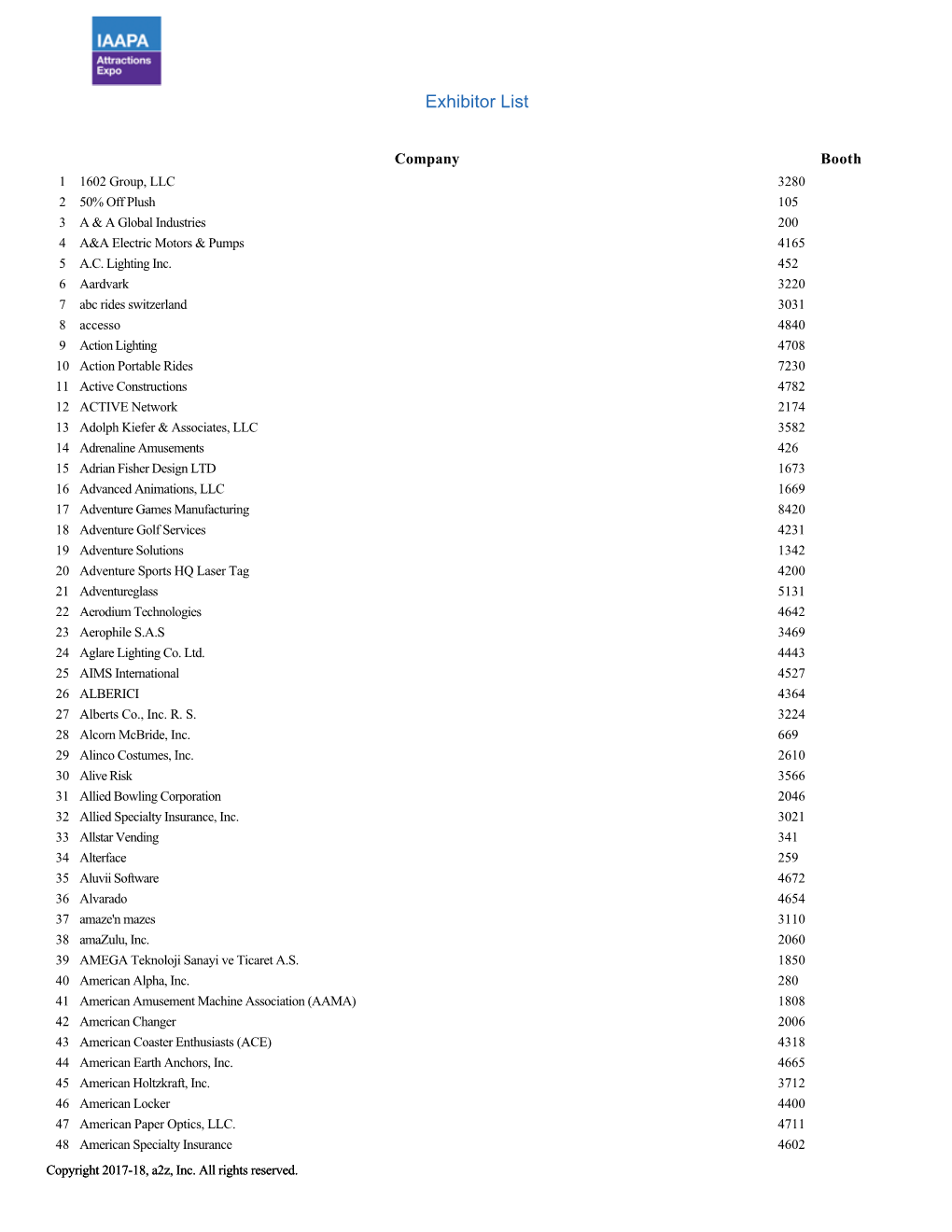 Exhibitor List