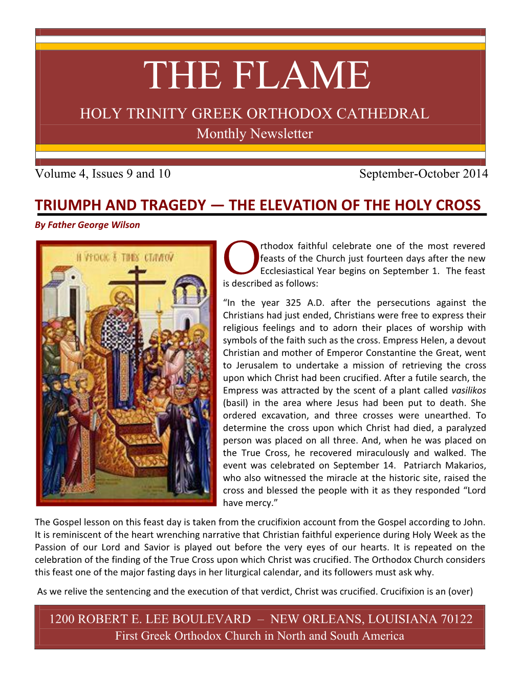 THE FLAME HOLY TRINITY GREEK ORTHODOX CATHEDRAL Monthly Newsletter