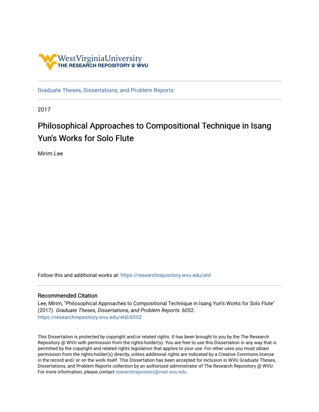 Philosophical Approaches to Compositional Technique in Isang Yun's Works for Solo Flute