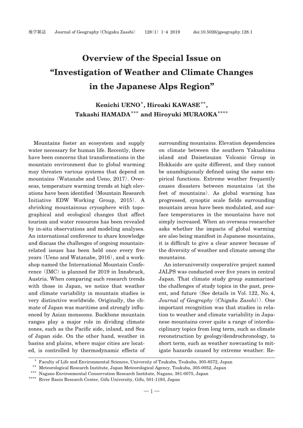 Investigation of Weather and Climate Changes in the Japanese Alps Region”
