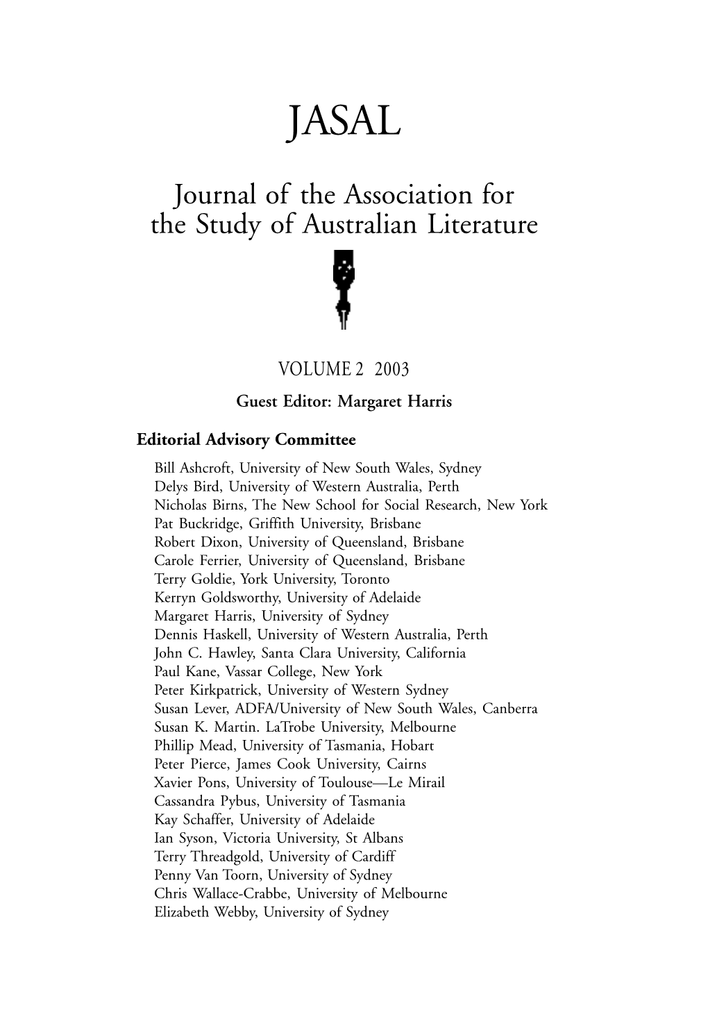 Journal of the Association for the Study of Australian Literature