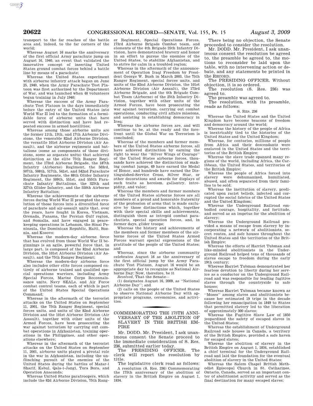 CONGRESSIONAL RECORD—SENATE, Vol. 155, Pt. 15 August