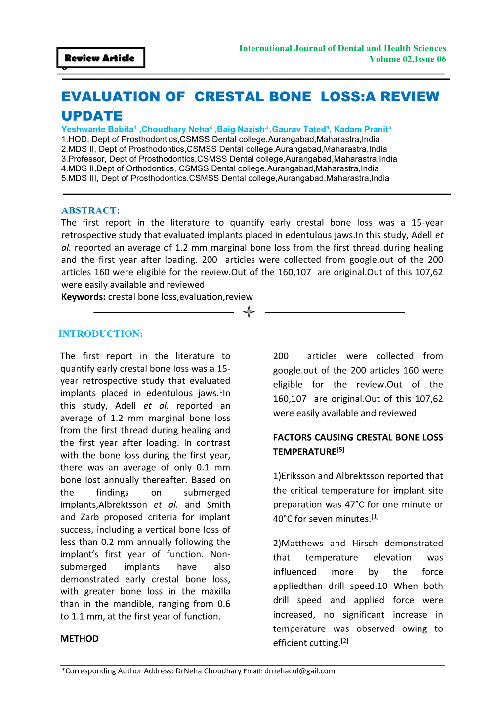 Evaluation of Crestal Bone Loss:A Review Update