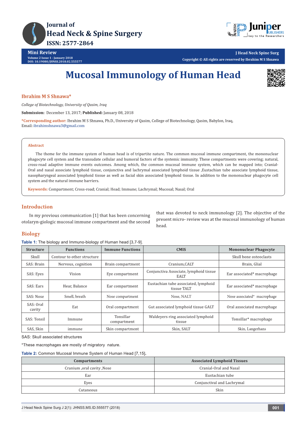 Mucosal Immunology of Human Head