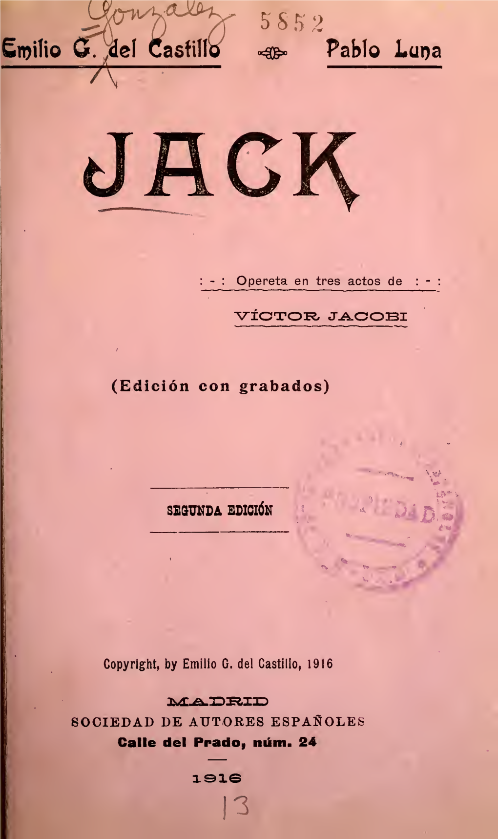 Jack : Opereta En Tres Actos