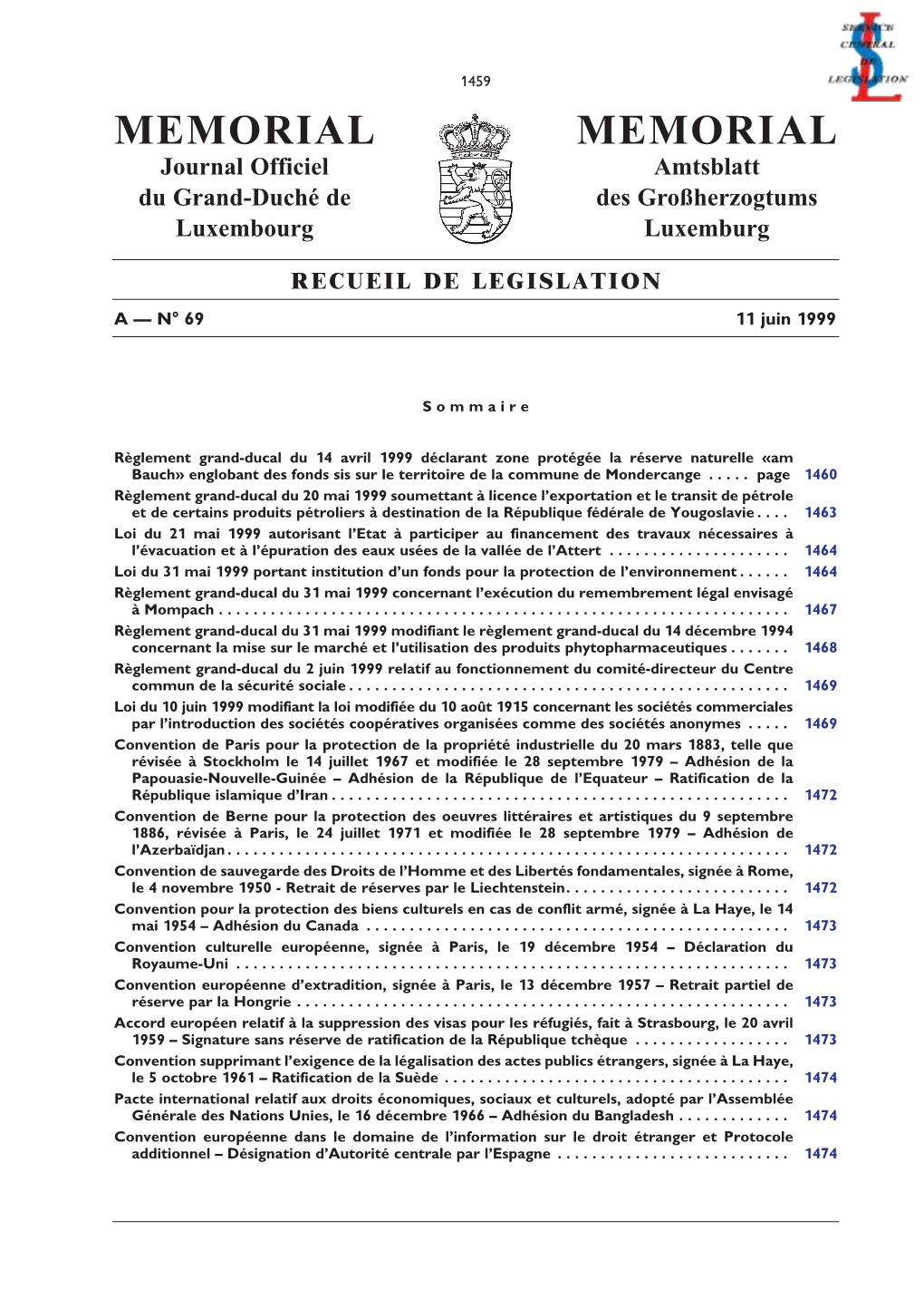 AL MEMORIAL Journal Officiel Amtsblatt Du Grand-Duché De Des Großherzogtums Luxembourg Luxemburg